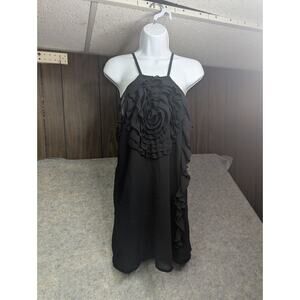 Y2K High Neck Black Flower Chiffon Tank Ruffle Shirt XL 90s Rain Holiday Party